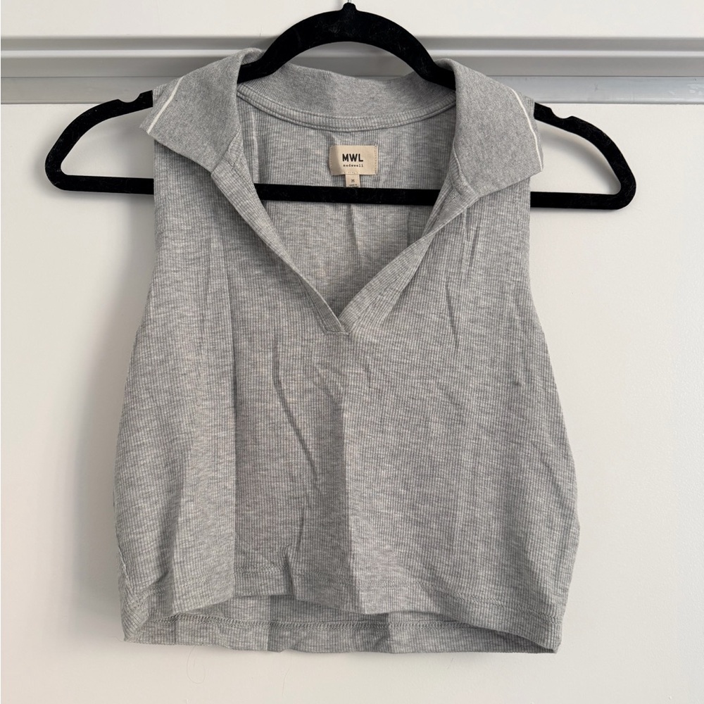 Madewell Light Gray Ribbed Sleeveless Polo Tank